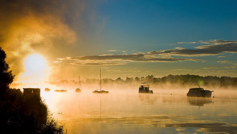 Boats at sunrise in Maclean